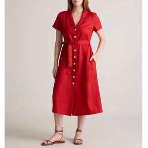 QUINCE | 100% European Linen Button Up Dress in Red | Size Medium